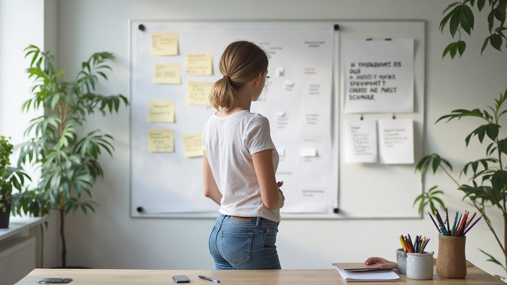 Inspirierende Arbeitsumgebung mit Planungsnotizen und Erfolgszielen an der Wand