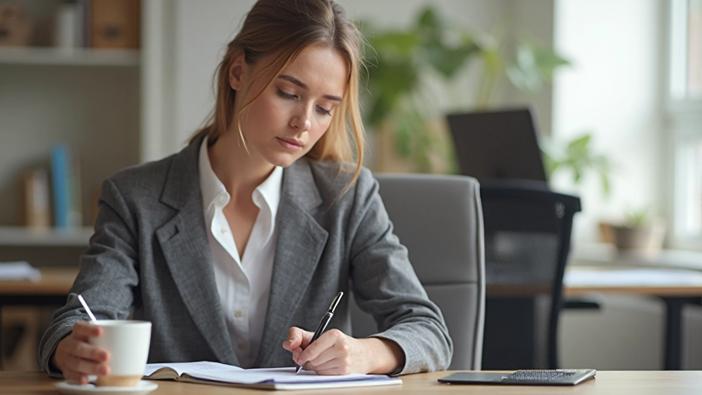 Person sitzt am Schreibtisch mit Notizbuch und schreibt ihre Ziele auf